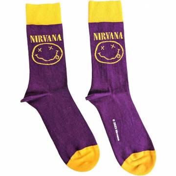 【予約商品】NIRVANA Unisex Ankle Socks: Yellow Happy Face (Purple) (UK Size 4 - 7) - PURPLE