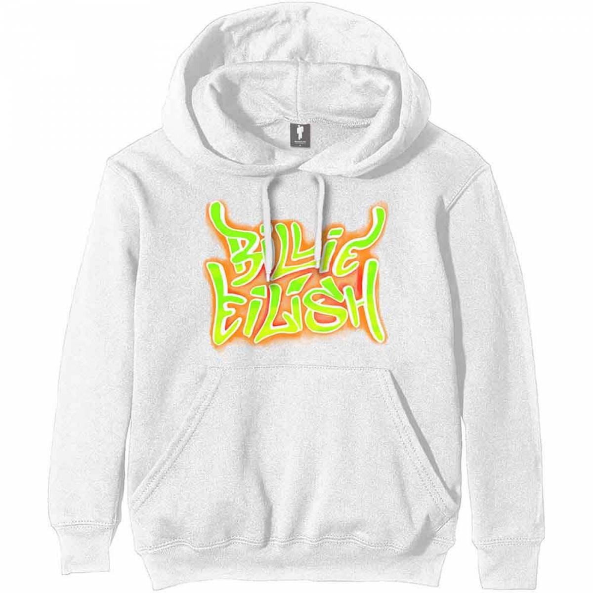 【予約商品】BILLIE EILISH Unisex Pullover Hoodie: Airbrush Flames Blohsh (Back Print) - WHITE