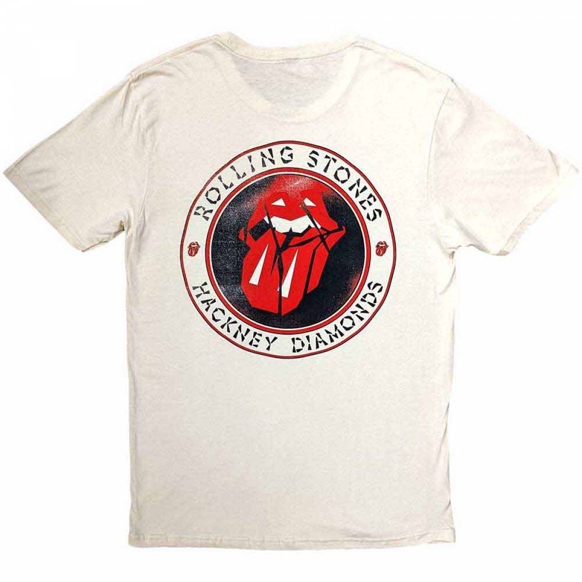 【予約商品】THE ROLLING STONES バンドTシャツ ユニセックス: Hackney Diamonds Circle Label (Natural) (Back Print) - NATURAL