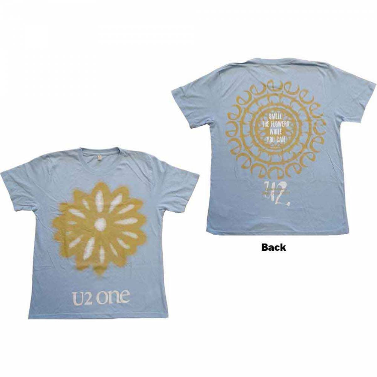 【予約商品】U2 バンドTシャツ ユニセックス: Glastonbury 2011 Smell the Flowers (Light Blue) (Back Print & Ex-Tour) (Medium) - LIGHT BLUE