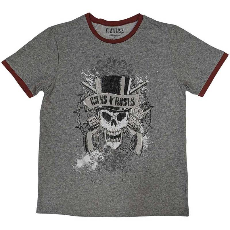 【予約商品】GUNS N' ROSES Unisex Ringer バンドTシャツ: Faded Skull (Grey)