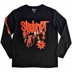 【予約商品】SLIPKNOT Unisex Long Sleeve バンドTシャツ: The End, So Far Group Photo Tribal-S Nonagram (Black) (Back & Sleeve Print) - BLACK