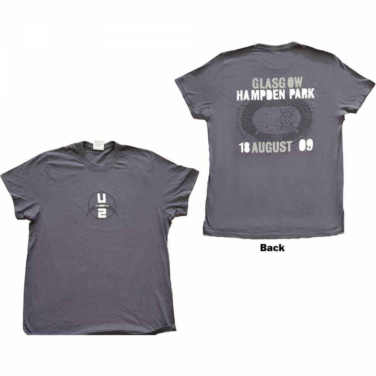 【予約商品】U2 バンドTシャツ ユニセックス: 360 Degree Tour Glasgow 2009 (Grey) (Back Print & Ex-Tour) (Medium) - GREY