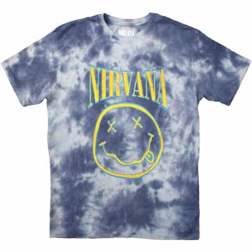 【予約商品】NIRVANA バンドTシャツ ユニセックス: Happy Face Blue Stroke (Blue) (Wash Collection) - BLUE
