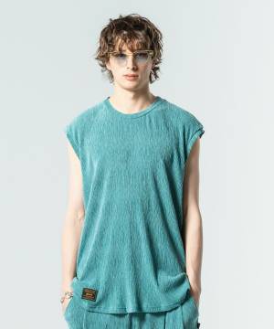 【予約商品】glamb(グラム)GB0225/CS18 : Glamour Crepe Sleeveless T-Shirt / グラマークレープスリーブレスＴシャツ - Blue