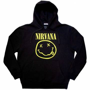 【予約商品】NIRVANA Unisex Pullover Hoodie: Yellow Happy Face (Black) - BLACK
