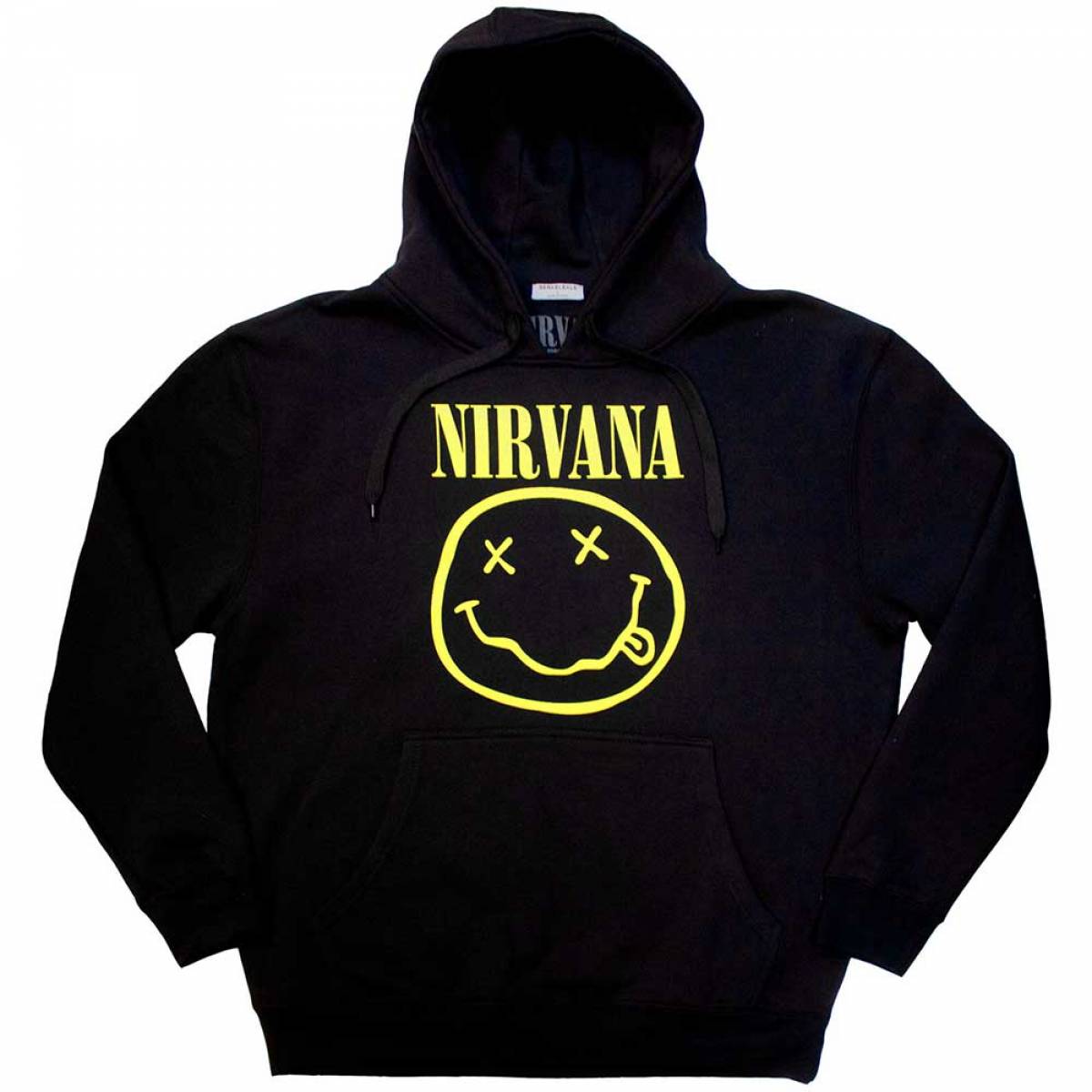 【予約商品】NIRVANA Unisex Pullover Hoodie: Yellow Happy Face (Black) - BLACK