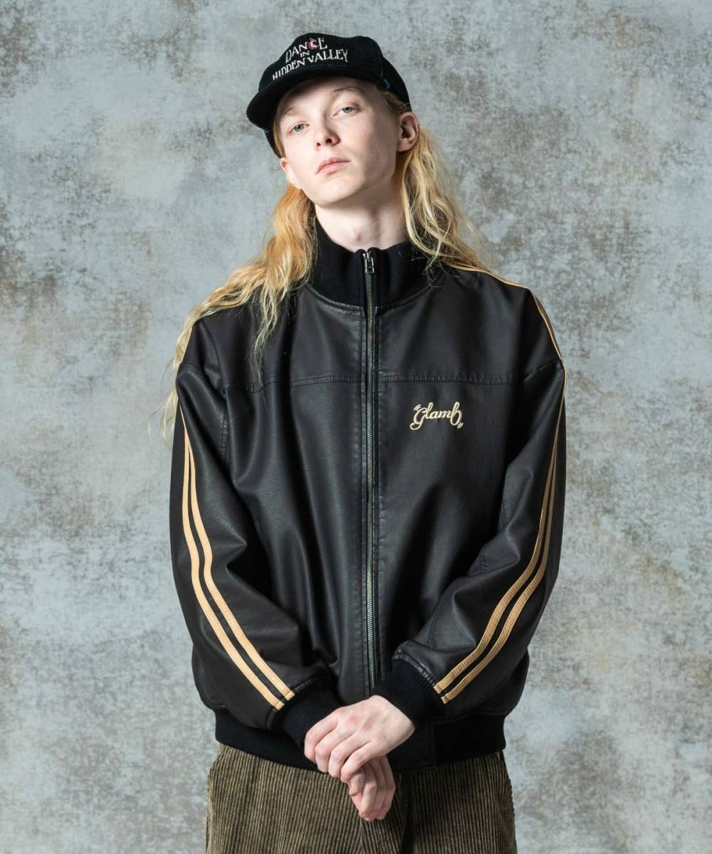【予約商品】glamb(グラム)GB0325/JKT10 : Synth Leather Track Jacket  - Black
