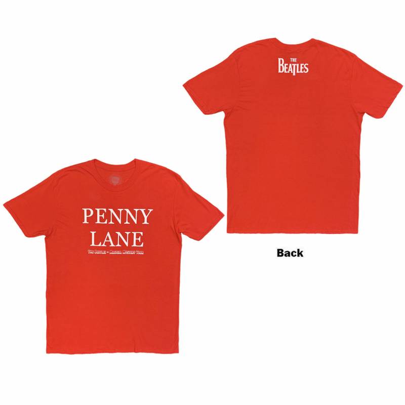【予約商品】THE BEATLES バンドTシャツ ユニセックス: Penny Lane (Red) (Back Print)