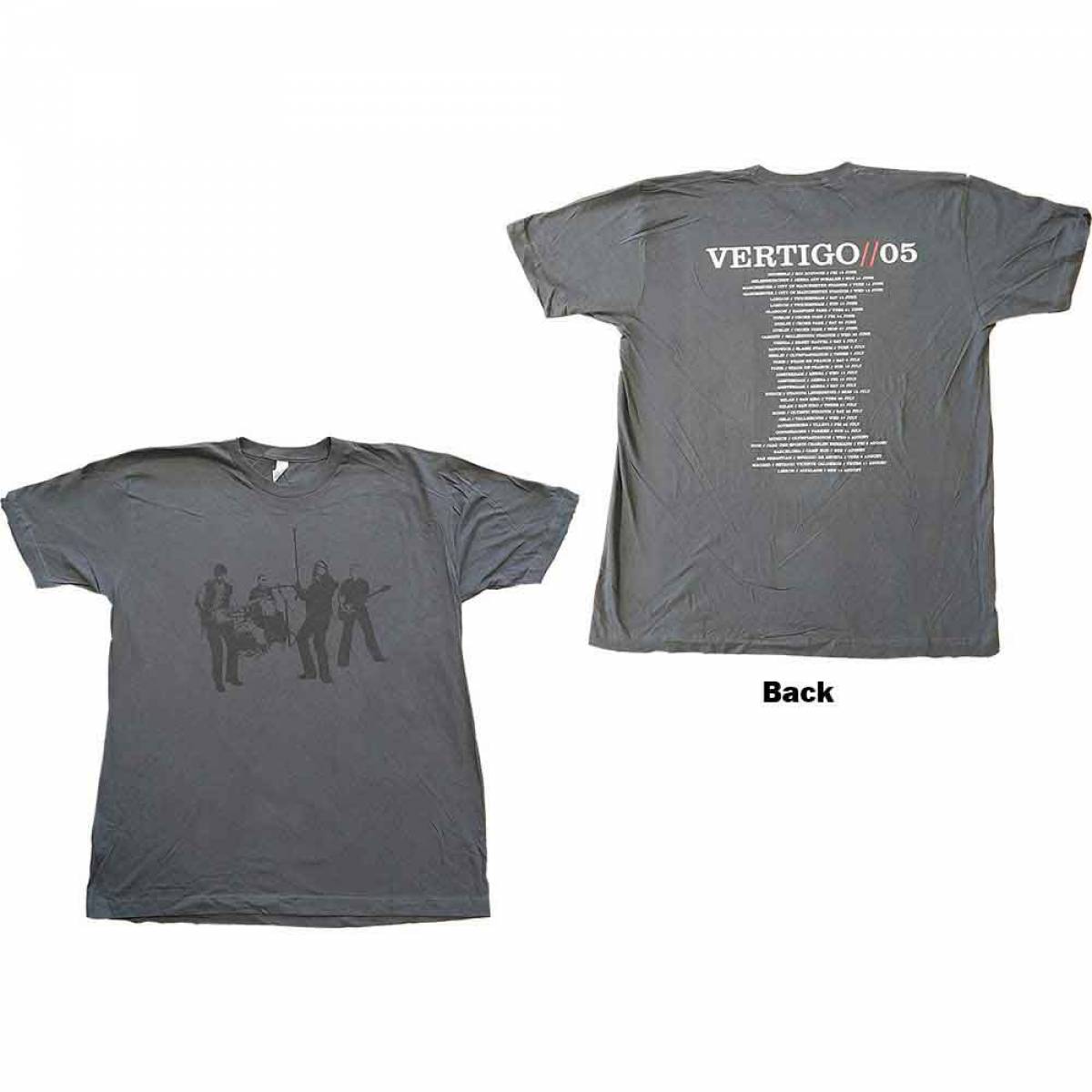 【予約商品】U2 バンドTシャツ ユニセックス: Vertigo Tour 2005 Live (Grey) (Back Print & Ex-Tour) (X-Large) - GREY