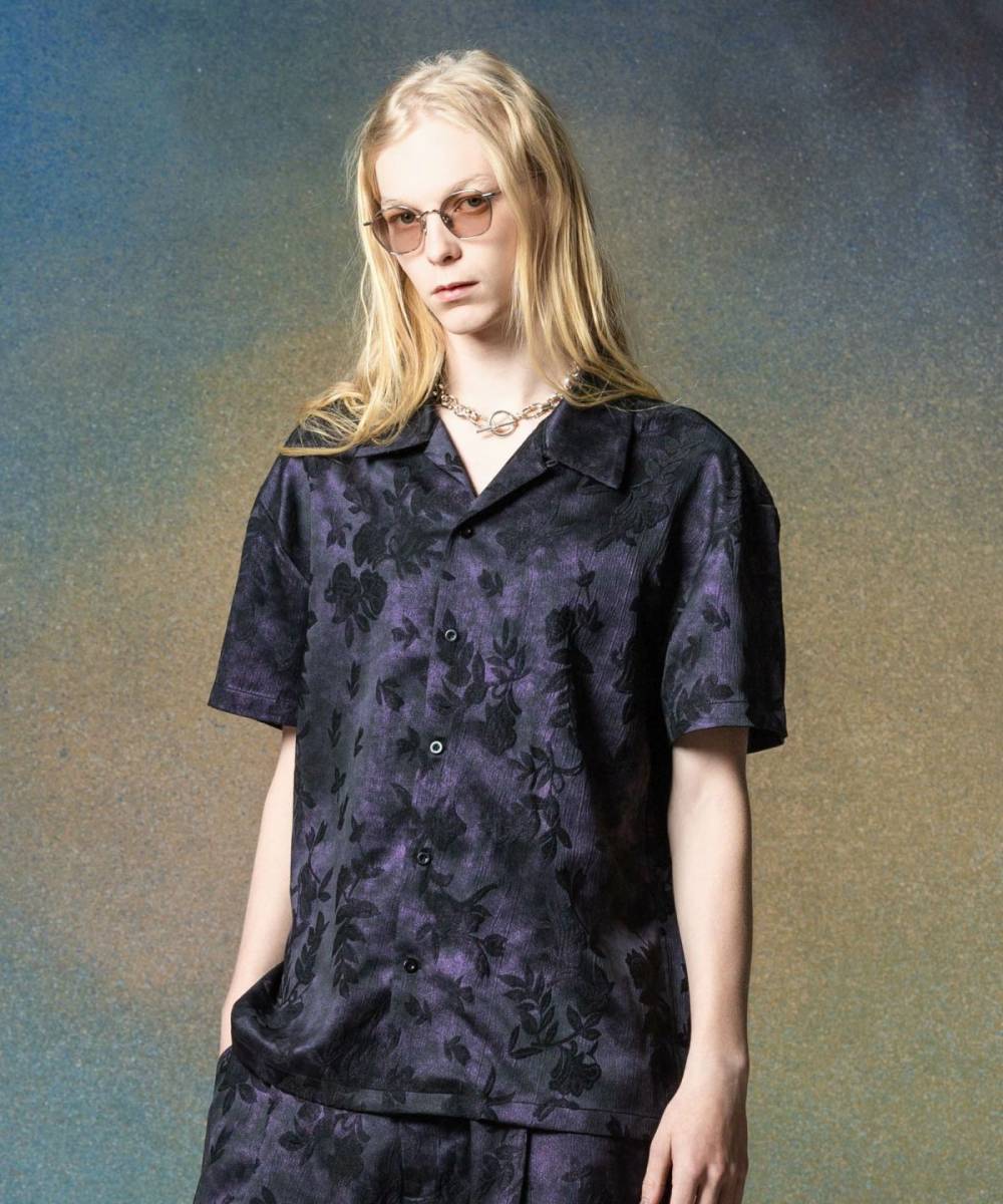 glamb(グラム)GB0225/SH05 : Glitter Botanic Aloha Shirt - Purple