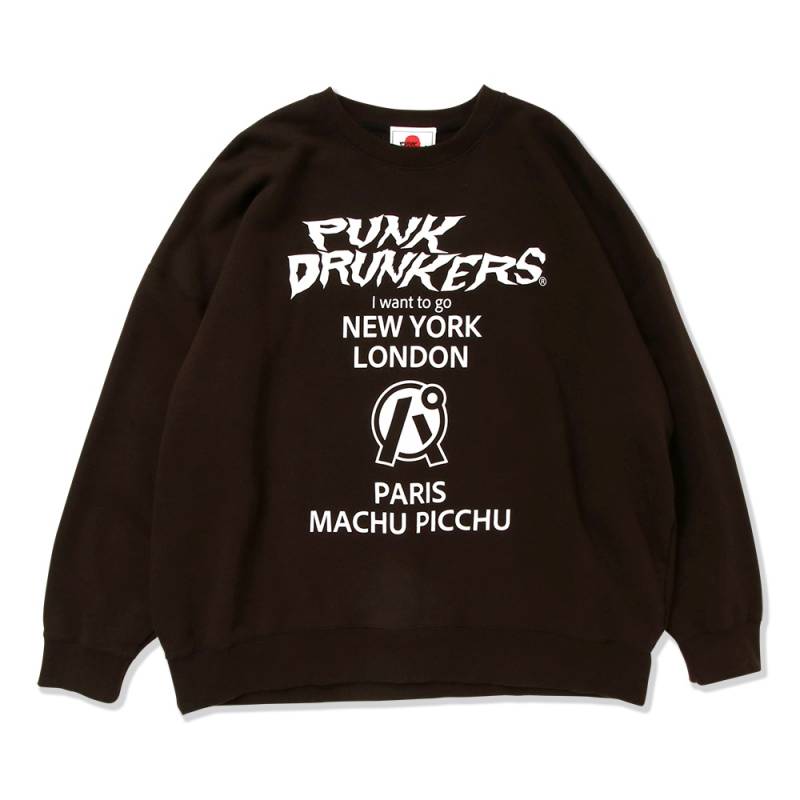 【予約商品】PUNK DRUNKERS (パンク・ドランカーズ) 行きたい所BIGトレーナー - BLACK
