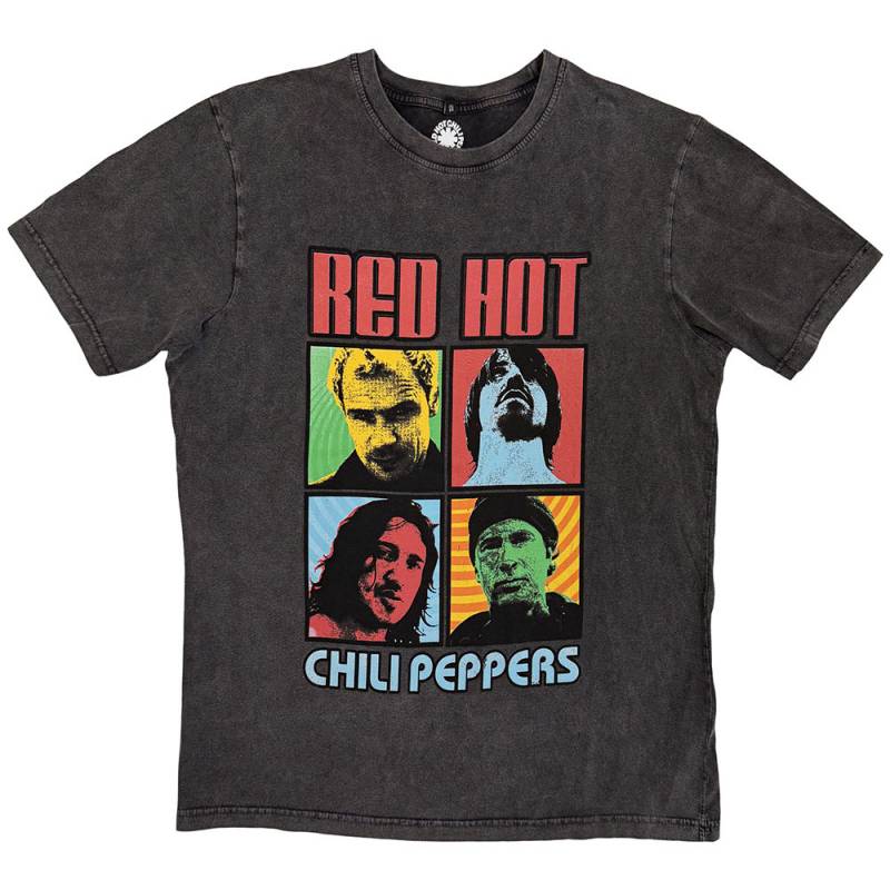 RED HOT CHILI PEPPERS Unisex Stone Wash バンドTシャツ: Portrait Photos - CHARCOAL GREY