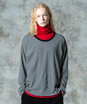 【予約商品】glamb(グラム)GB0325/CS17 : Loose Neck Long Sleeves T-Shirt / ルーズネックロングスリーブＴシャツ - Gray×Black