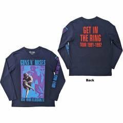 【予約商品】GUNS N' ROSES Unisex Long Sleeve バンドTシャツ: Get In The Ring Tour '91-'92 (Navy Blue) (Back & Sleeve Print)