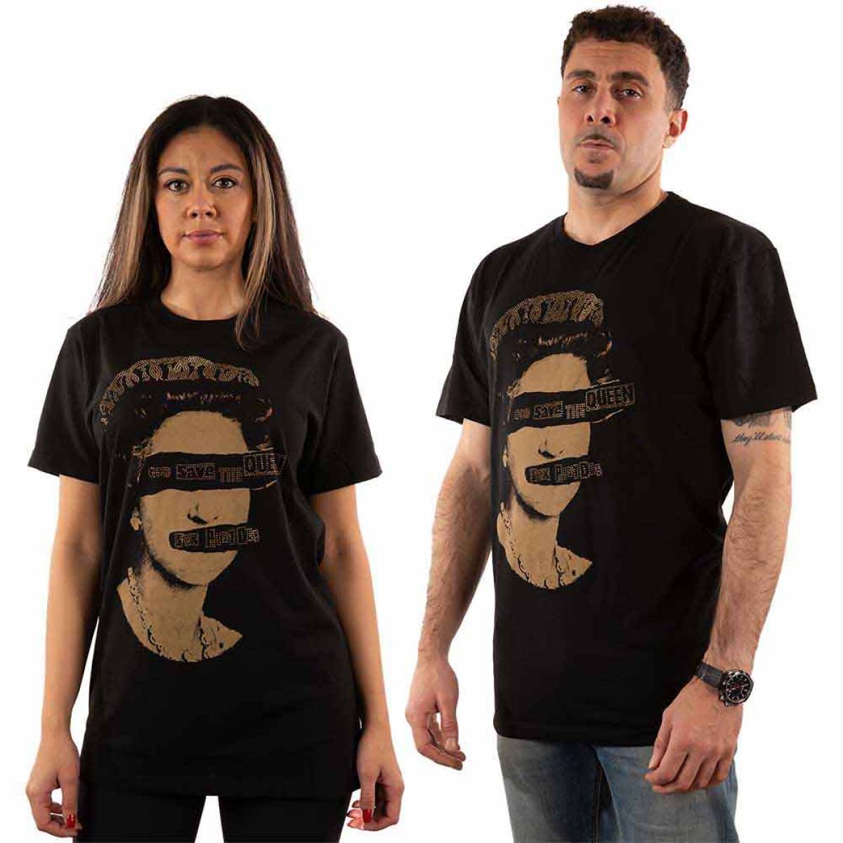 【予約商品】THE SEX PISTOLS バンドTシャツ ユニセックス: God Save The Queen (Black) (Embellished) - BLACK