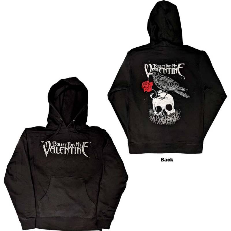 【予約商品】BULLET FOR MY VALENTINE Unisex Pullover Hoodie: Logo & Raven (Black) (Back Print) - BLACK