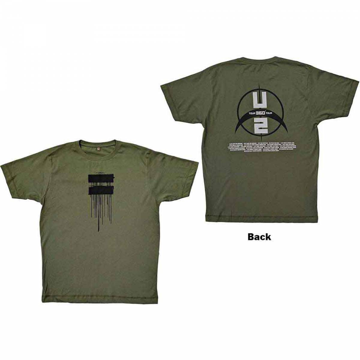 【予約商品】U2 バンドTシャツ ユニセックス: 360 Degree Tour 2009 Drip (Green) (Back Print & Ex-Tour) (Medium) - GREEN