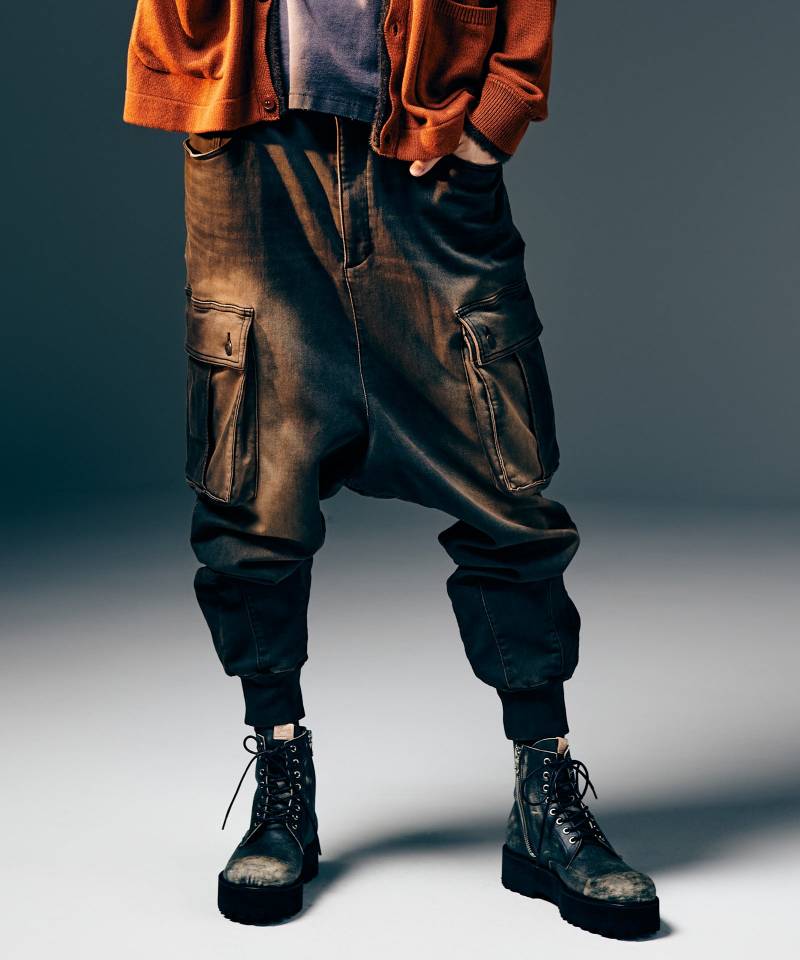 【予約商品】glamb(グラム)Knit Denim Cargo Pants / ニットデニムカーゴパンツ - Black
