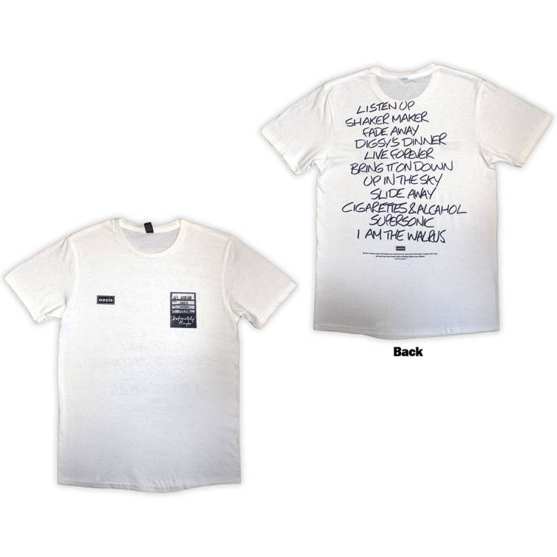 【予約商品】OASIS バンドTシャツ ユニセックス: Definitely Maybe AAA Setlist (White) (Back Print)