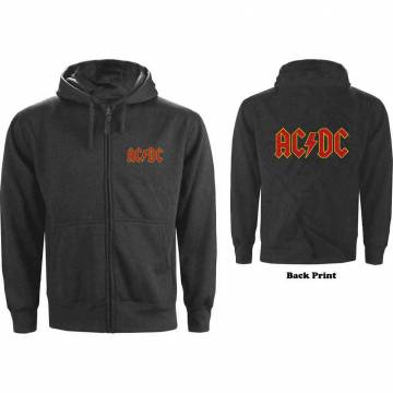 【予約商品】AC/DC Unisex Zipped Hoodie: Logo (Charcoal Grey) (Back Print) - CHARCOAL GREY