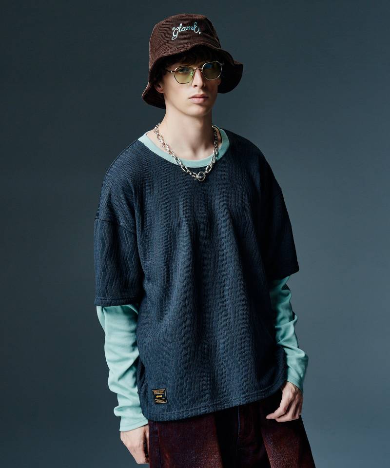 【予約商品】glamb(グラム) Multi Texture Layered Cutsew / マルチミクスチャーレイヤードカットソー - Charcoal