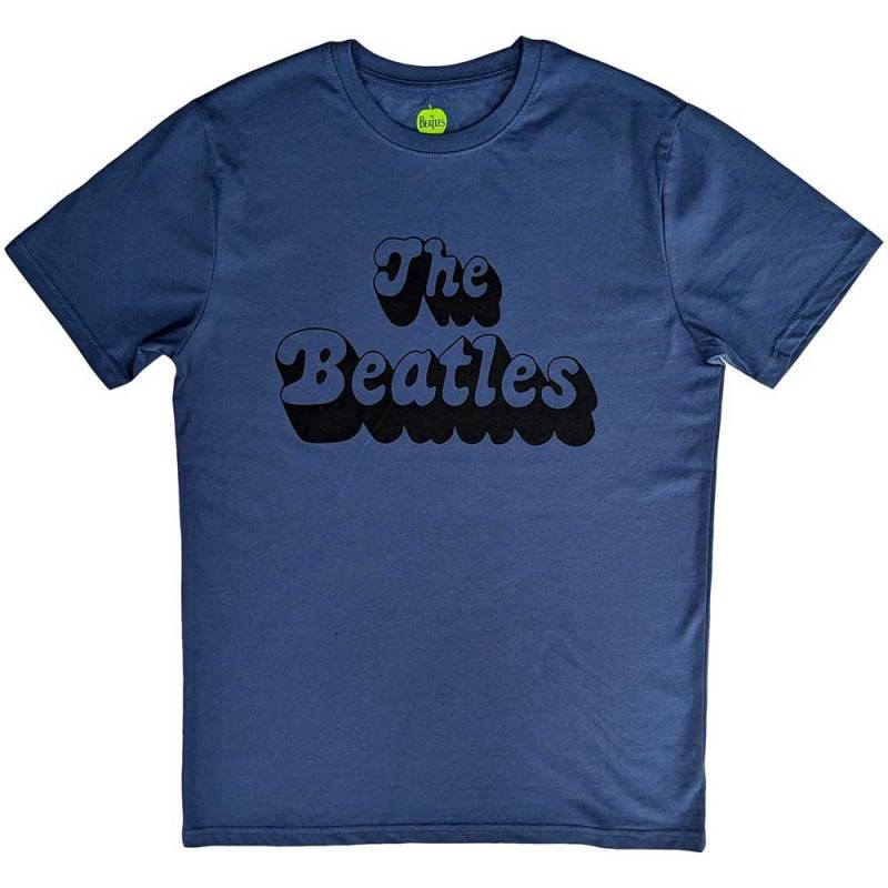 【予約商品】THE BEATLES バンドTシャツ ユニセックス: Text Logo Shadow (Denim Blue)