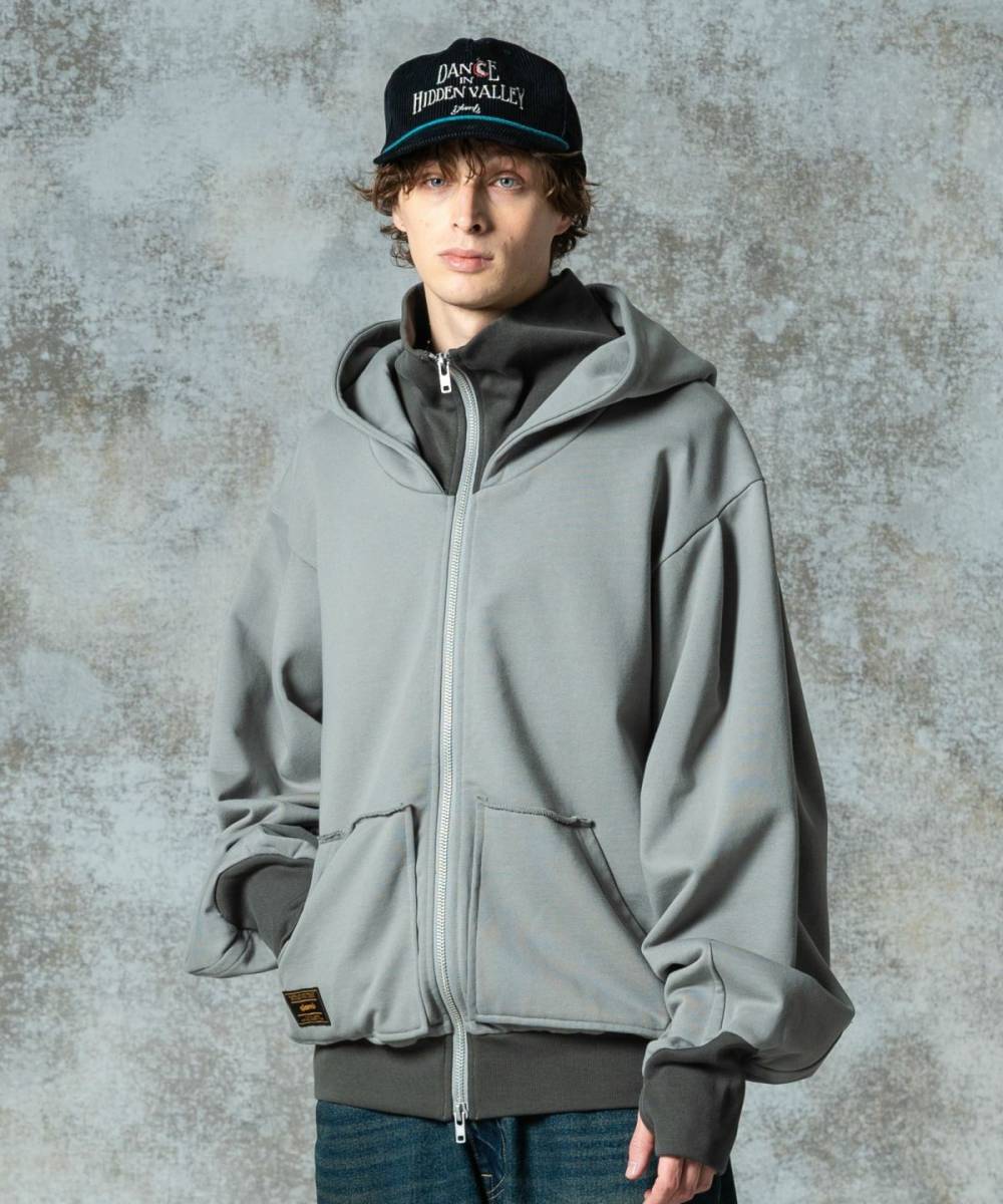 【予約商品】glamb(グラム)GB0325/CS09 : Layered Neck Hoodie / レイヤードネックフーディ - Gray