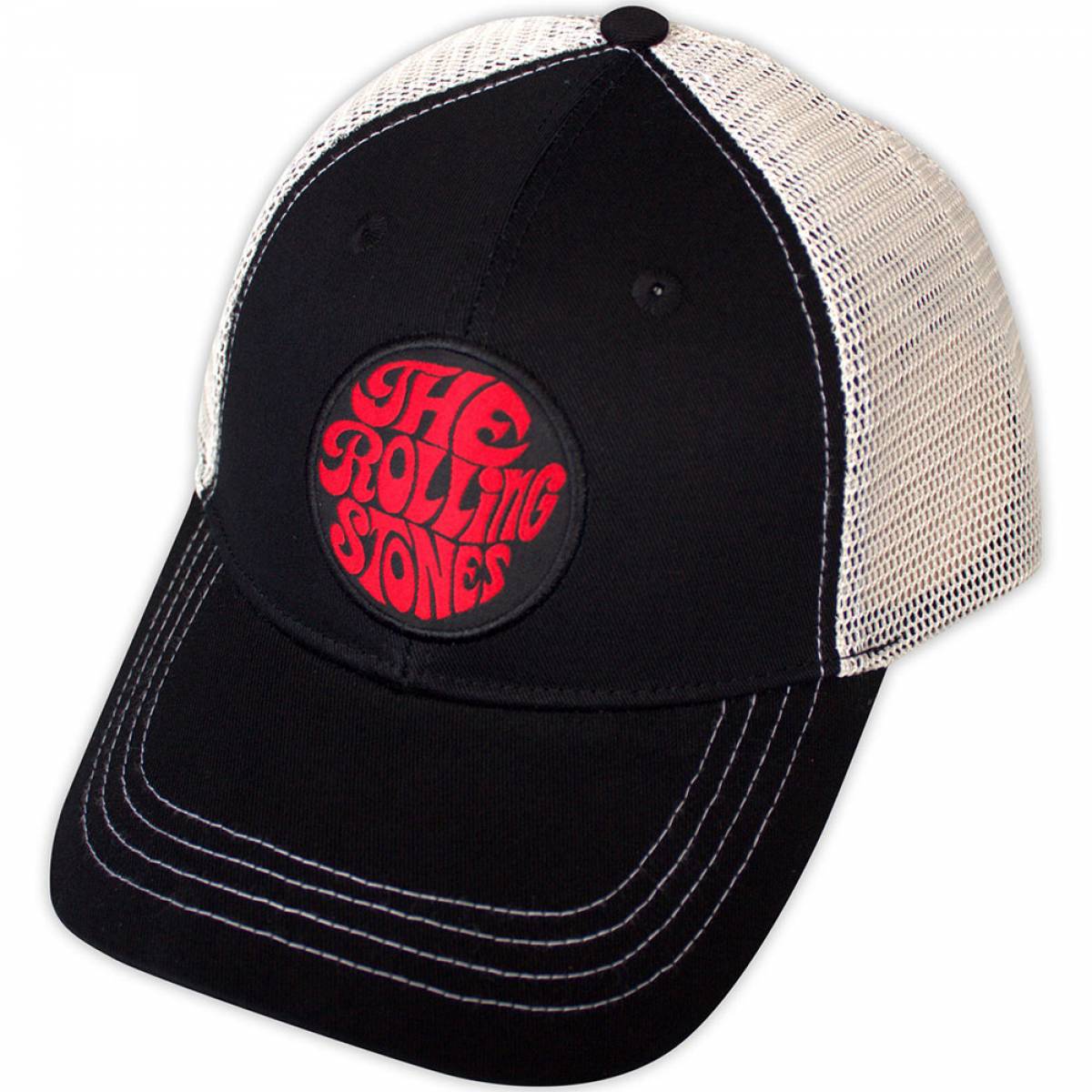【予約商品】THE ROLLING STONES Unisex Mesh Back Cap: 70s Logo Emblem (Black & Natural) - BLACK & NATURAL