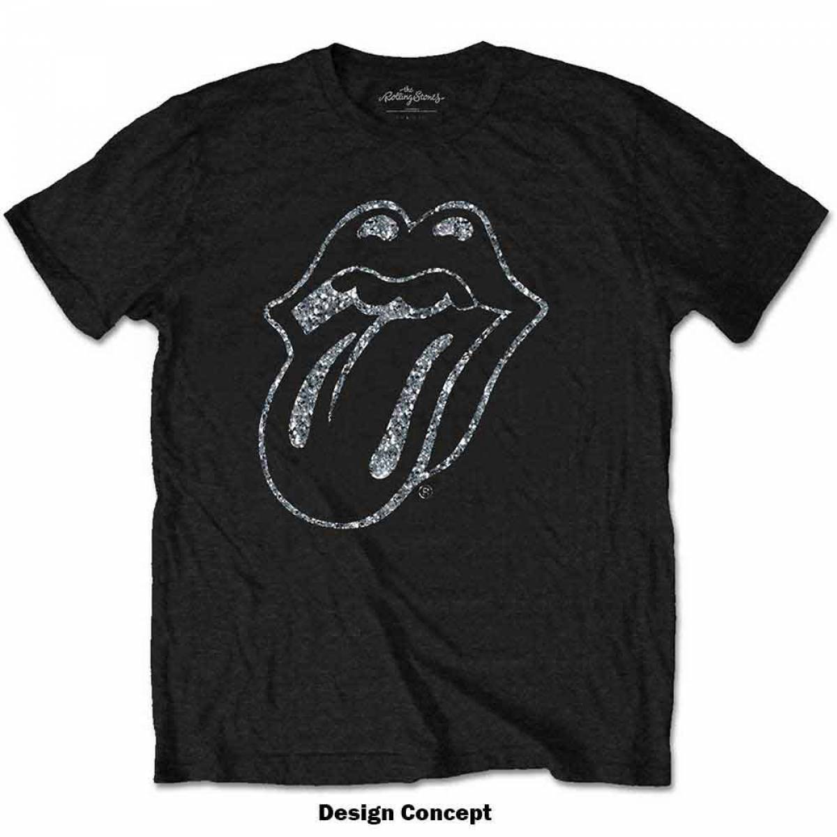 【予約商品】THE ROLLING STONES バンドTシャツ ユニセックス: Tongue (Black) (Embellished) - BLACK