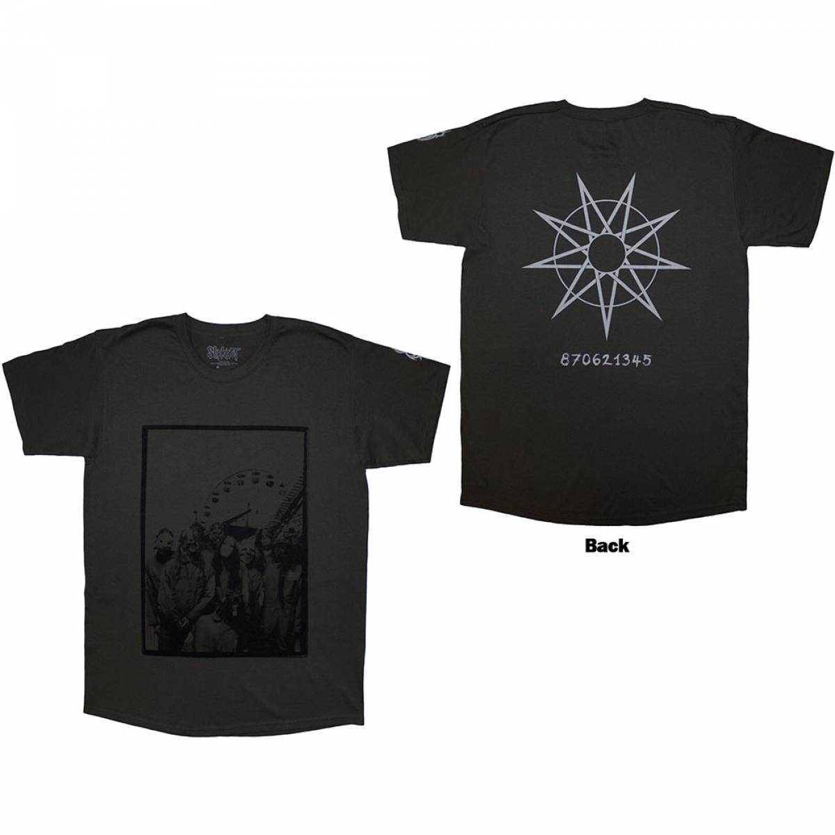 【予約商品】SLIPKNOT バンドTシャツ ユニセックス: Amusement Park (Charcoal Grey) (Back Print & Sleeve Print) - CHARCOAL GREY