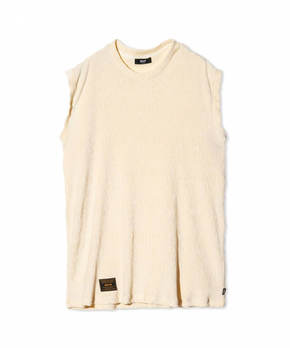 【予約商品】glamb(グラム)GB0225/CS18 : Glamour Crepe Sleeveless T-Shirt / グラマークレープスリーブレスＴシャツ - White