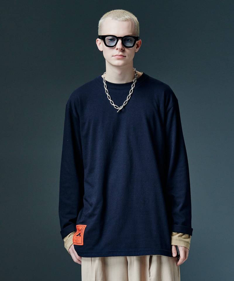 【予約商品】glamb(グラム) Staple Reversible Cutsew / ステープルリバーシブルカットソー - Navy×Beige