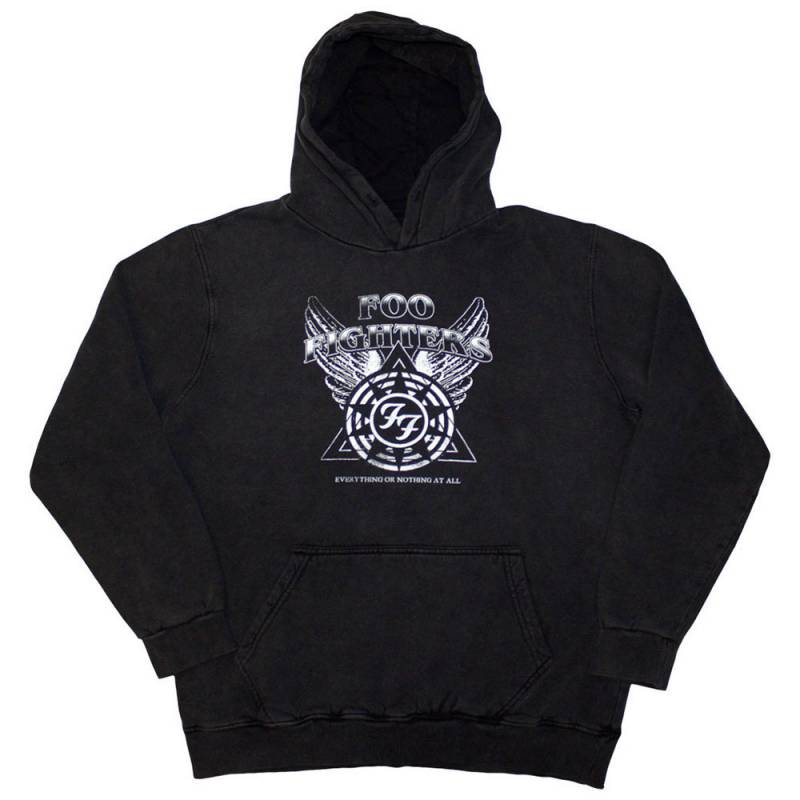 【予約商品】FOO FIGHTERS Unisex Stone Wash Pullover Hoodie: Everything Or Nothing At All Logo (Charcoal Grey) - CHARCOAL GREY