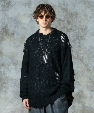【予約商品】glamb(グラム)GB0325/KNT12 : Damage Pullover Knit / ダメージプルオーバーニット - Black