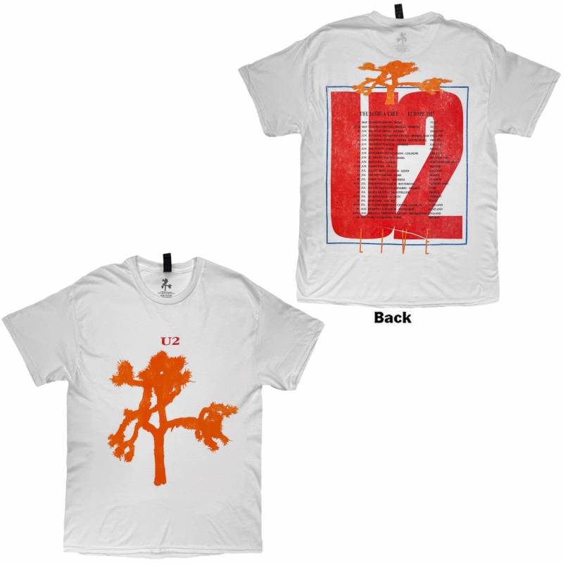 【予約商品】U2 バンドTシャツ ユニセックス: Joshua Tree European Tour '87 (White) (Back Print)