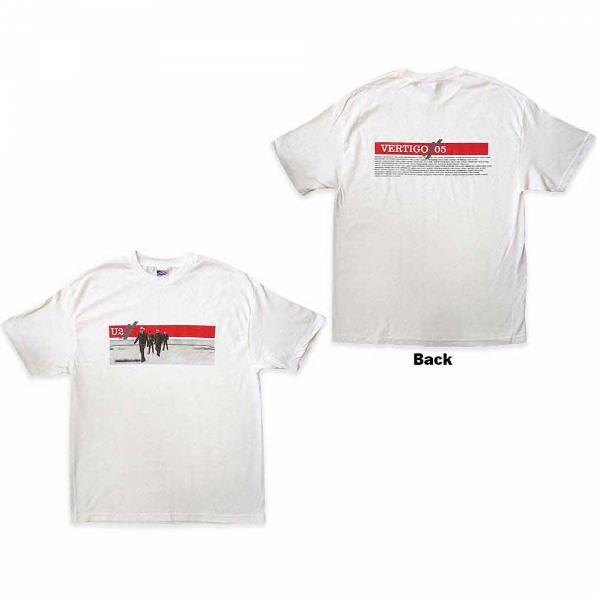 【予約商品】U2 バンドTシャツ ユニセックス: Vertigo 2005 Band Photo (White) (Back Print & Ex-Tour) (X-Large) - WHITE