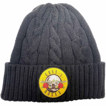 【予約商品】GUNS N' ROSES Unisex Beanie Hat: Circle Logo (Black) (Cable Knit) - BLACK