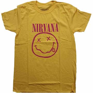 【予約商品】NIRVANA バンドTシャツ ユニセックス: Pink Happy Face (Yellow) - YELLOW