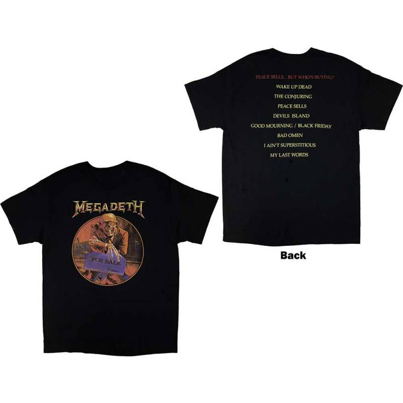 【予約商品】MEGADETH バンドTシャツ ユニセックス: Peace Sells Track list (Black) (Back Print)