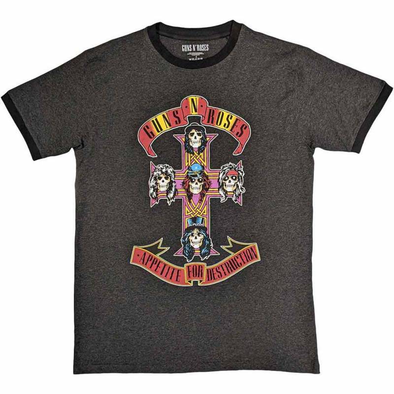 【予約商品】GUNS N' ROSES Unisex Ringer バンドTシャツ: Appetite for Destruction (Charcoal Grey)