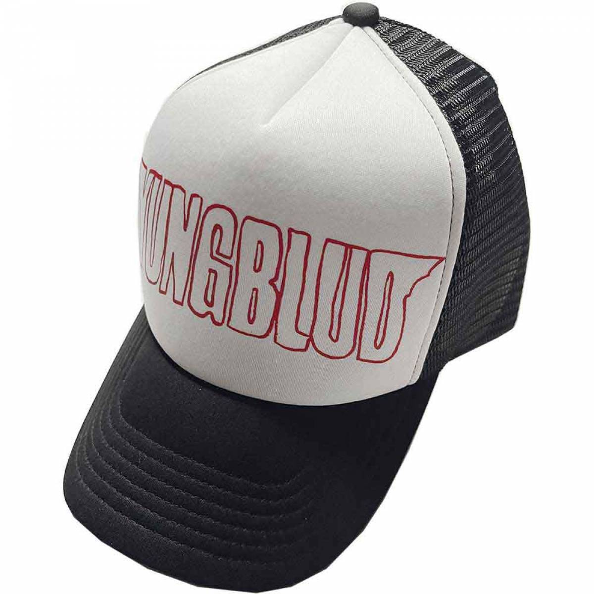 【予約商品】YUNGBLUD Unisex Mesh Back Cap: Red Logo Outline (Black) - BLACK