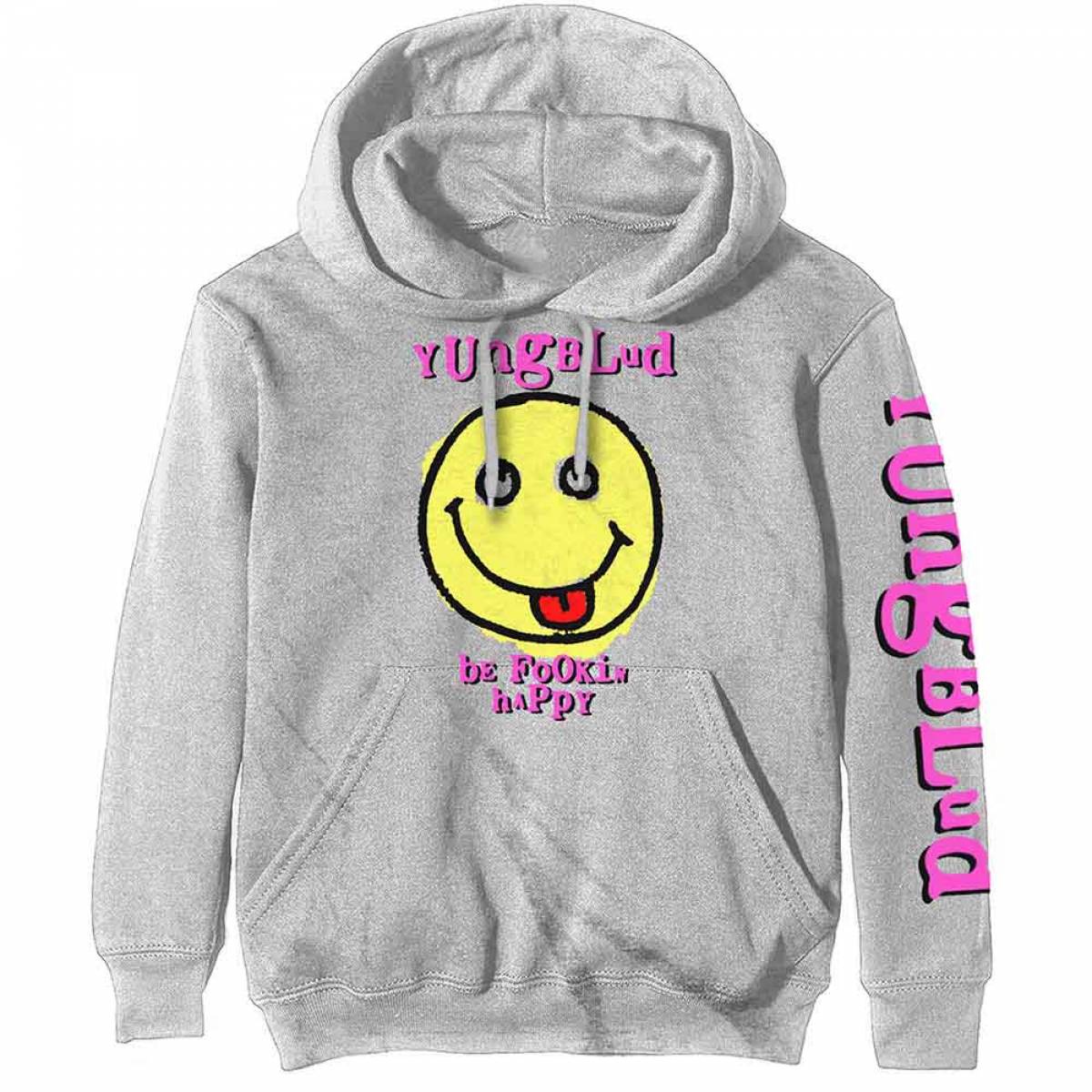 【予約商品】YUNGBLUD Unisex Pullover Hoodie: Raver Smile (Off White) (Back Print) - OFF WHITE