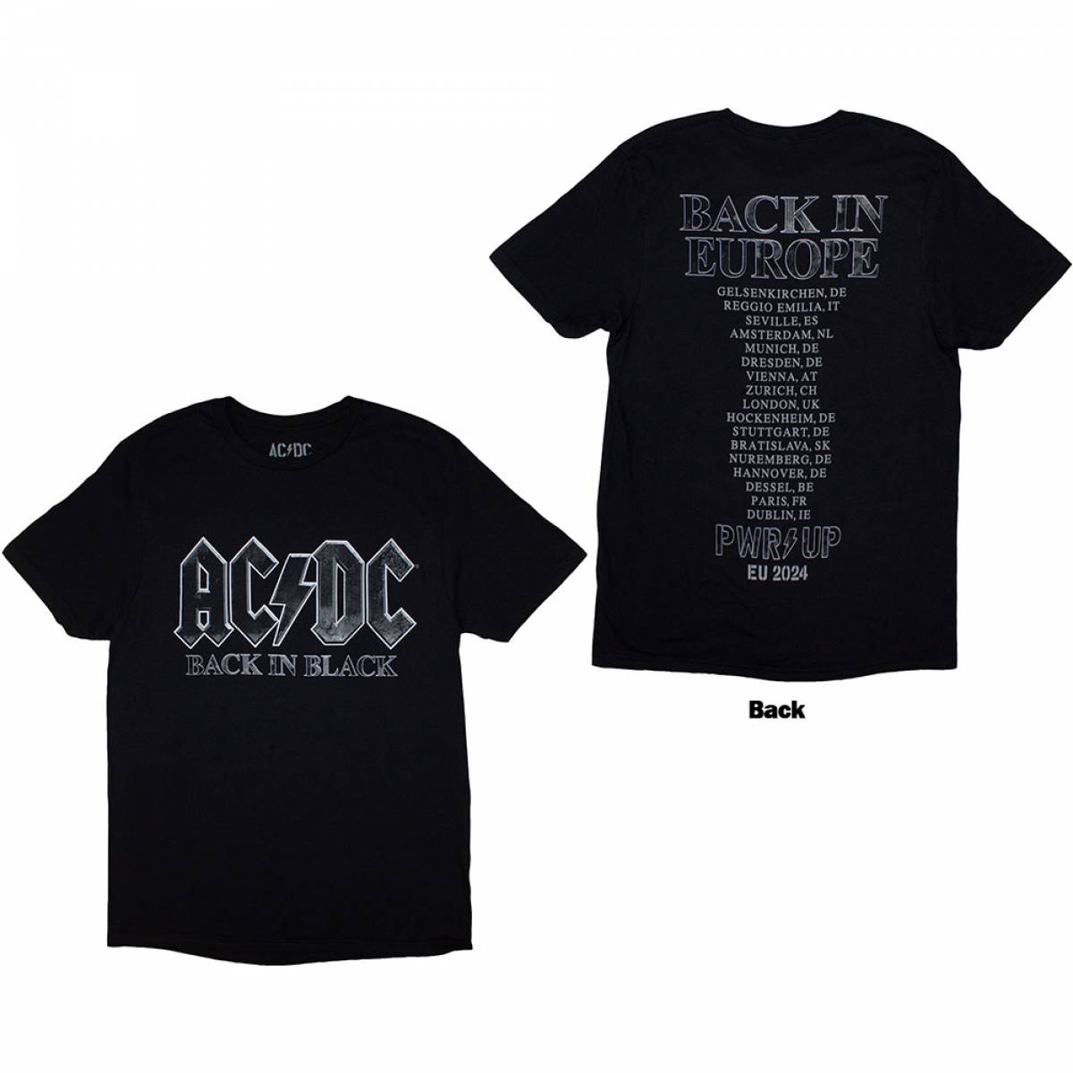 【予約商品】AC/DC バンドTシャツ ユニセックス: Back In Black PWR-UP EU Tour '24 (Back Print & Ex-Tour) - BLACK