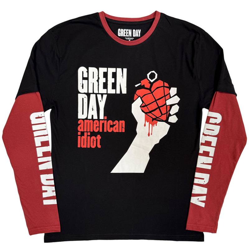 【予約商品】GREEN DAY Unisex Layered Long Sleeve バンドTシャツ: American Idiot (Black & Red) (Sleeve Print)