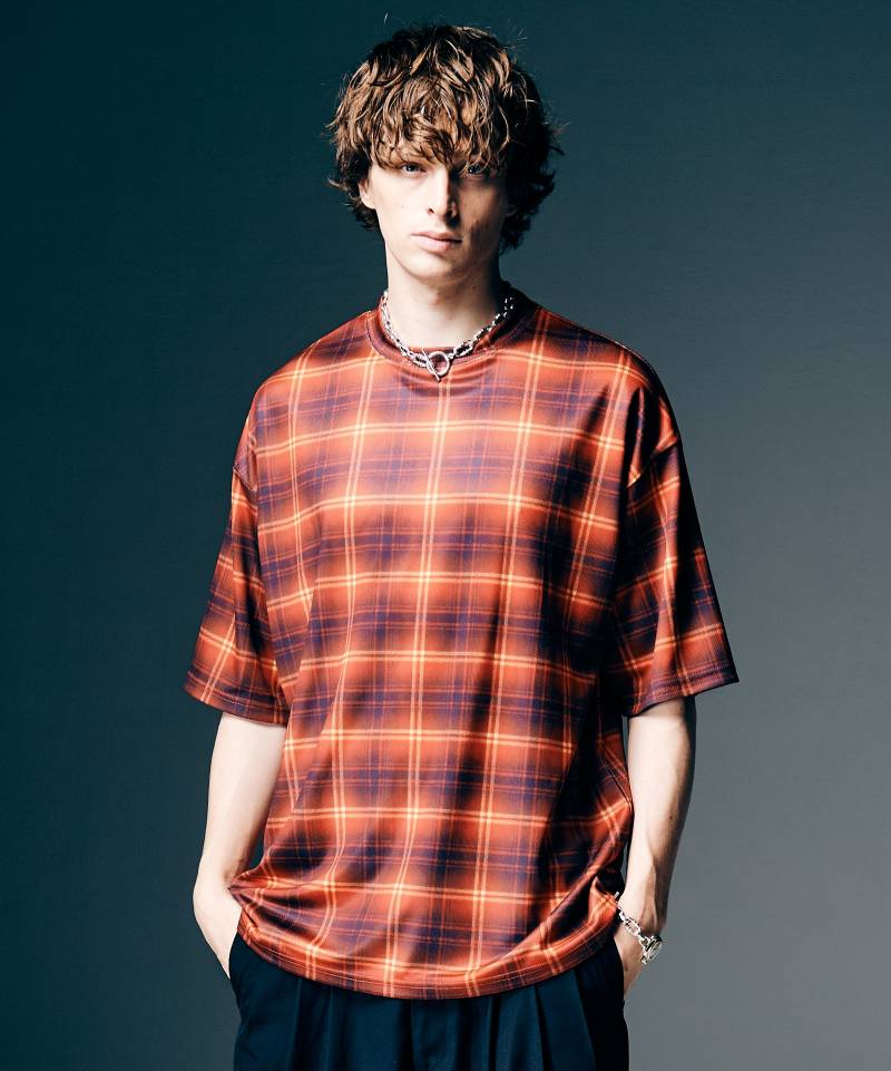 【予約商品】glamb(グラム)Tech Mesh Check T-Shirt / テックメッシュチェックTシャツ - Red