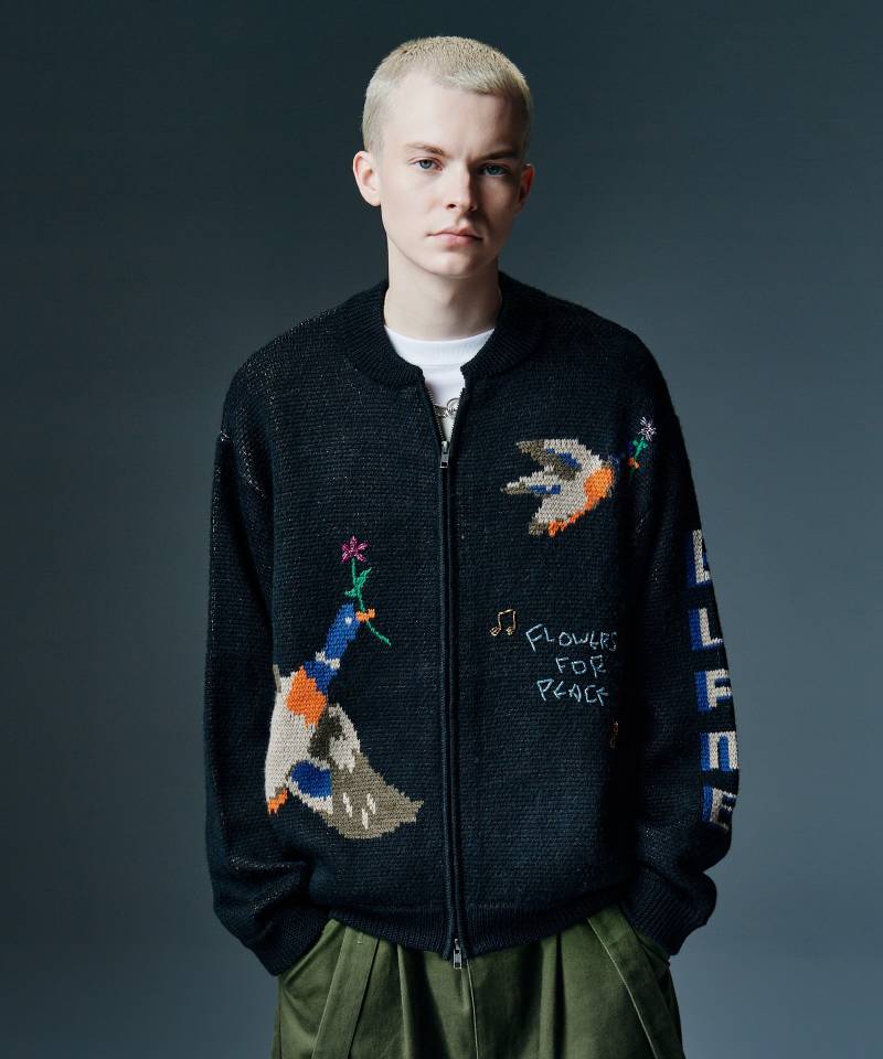 【予約商品】glamb(グラム) Jacquard Knit Blouson / ジャガードニットブルゾン - Black