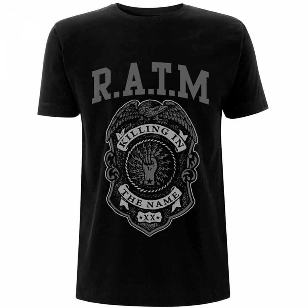 【予約商品】RAGE AGAINST THE MACHINE バンドTシャツ ユニセックス: Grey Police Badge (Black) - BLACK