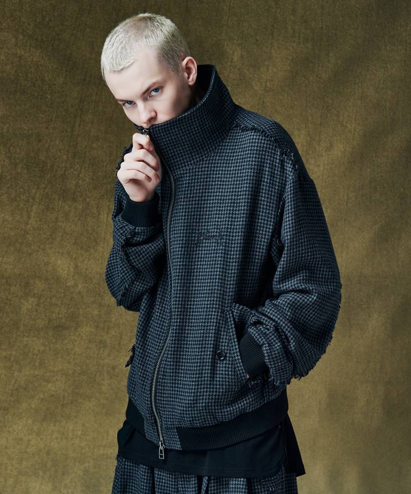 【予約商品】glamb(グラム) Damage Houndstooth Jacket / ダメージハウンドトゥースジャケット - Black
