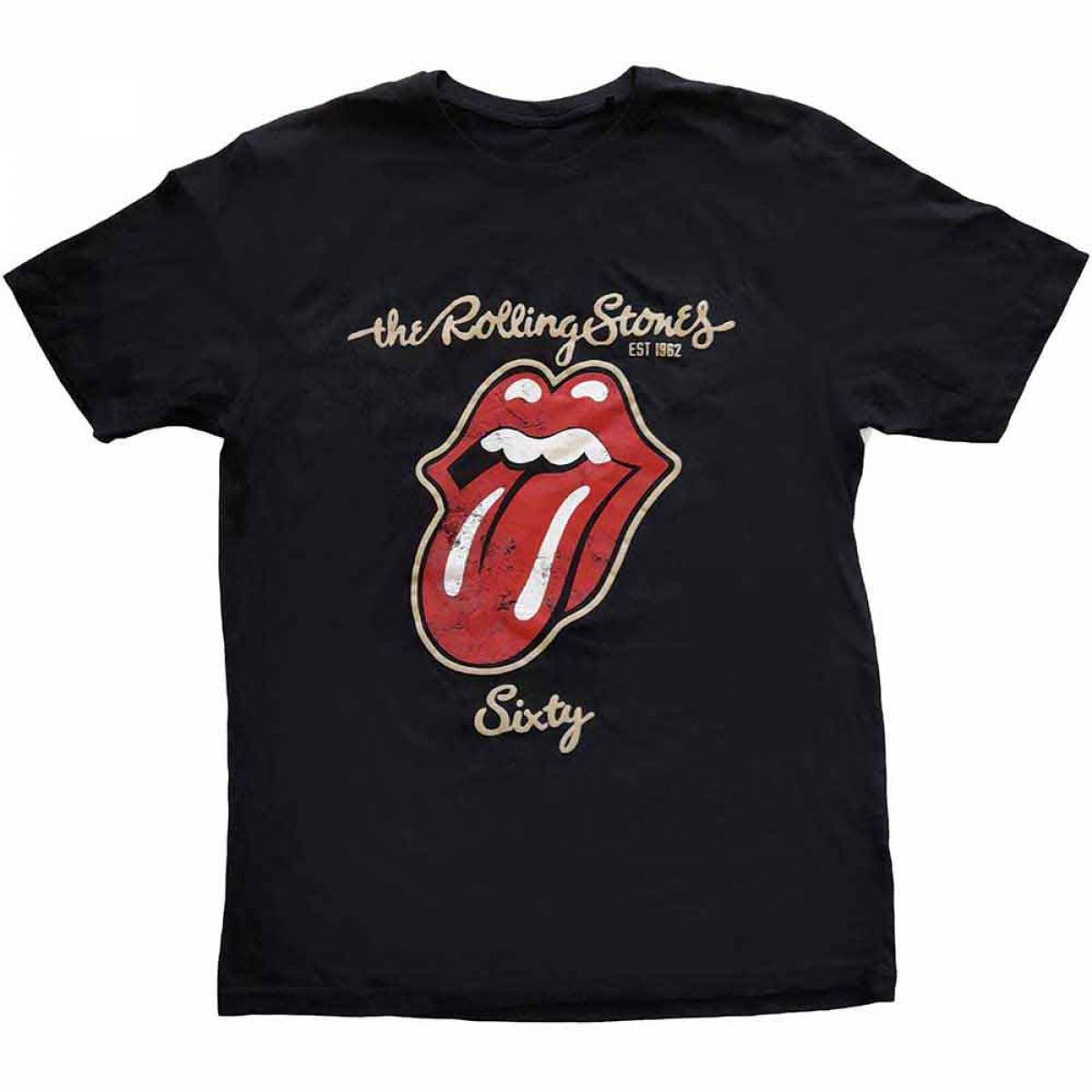 【予約商品】THE ROLLING STONES バンドTシャツ ユニセックス: Sixty Plastered Tongue (Black) (Embellished) - BLACK